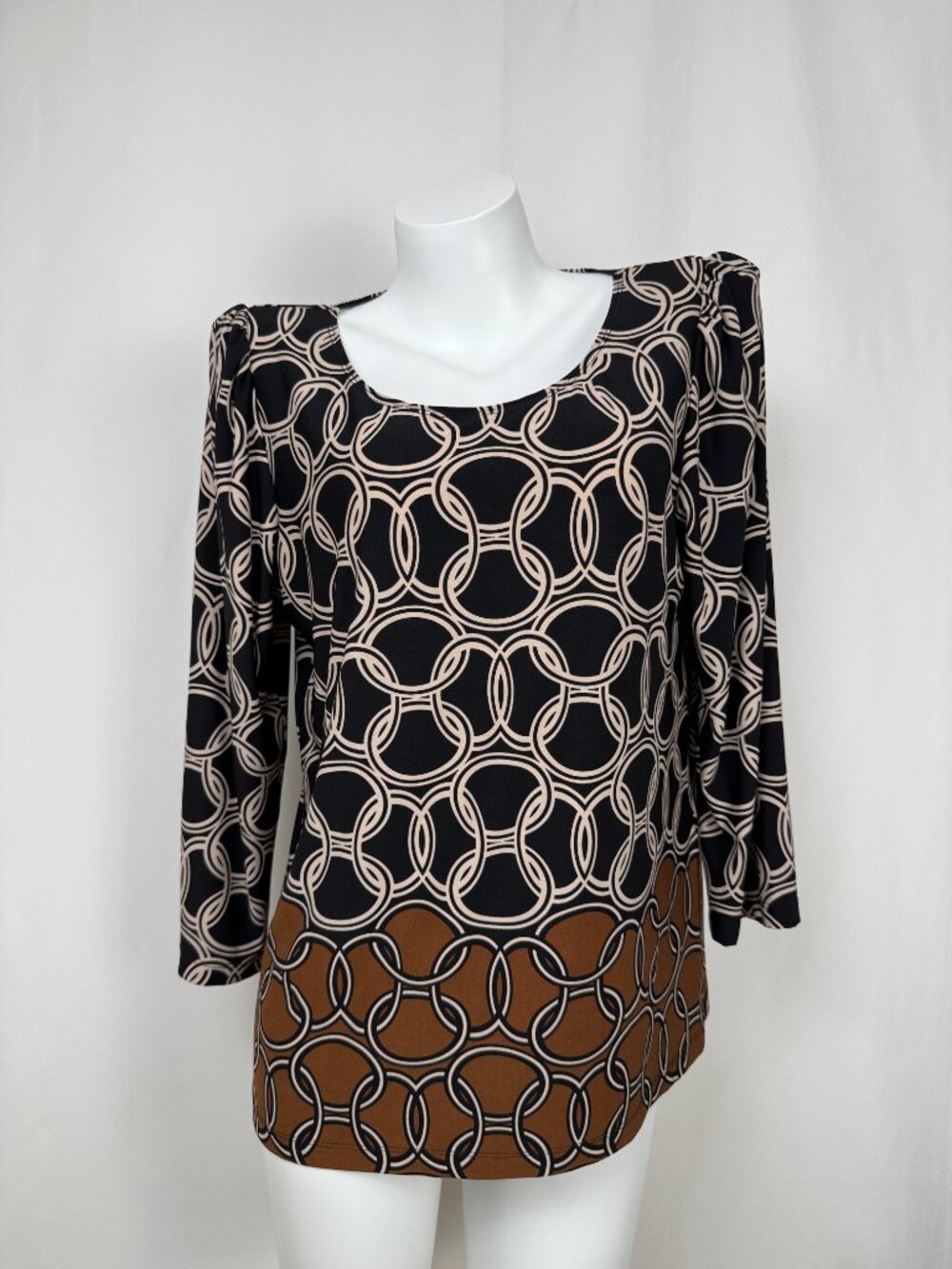 Joseph Ribkoff Top Size 12 Womens Geometric Chain Print Stretch Pullover Blouse